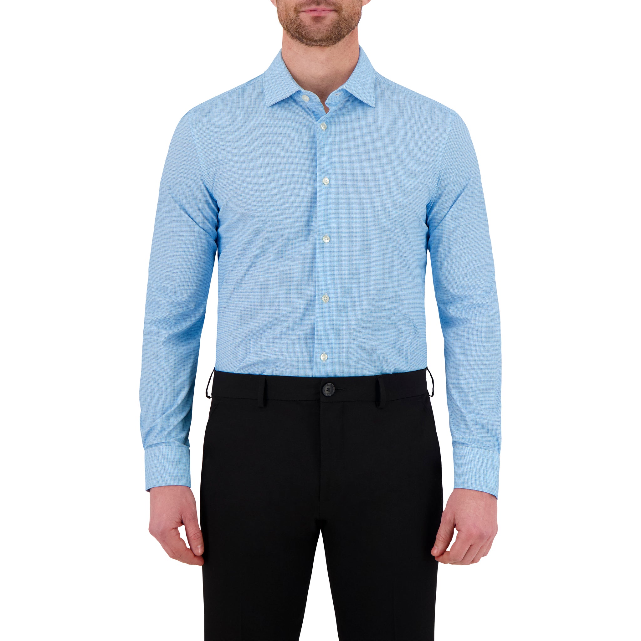 Men's Micro Check Tech Shirt Stretch Knit Dress Shirt | Victor Emmanuel Men's Micro Check Tech Shirt Stretch Knit Dress Shirt | Victor Emmanuel