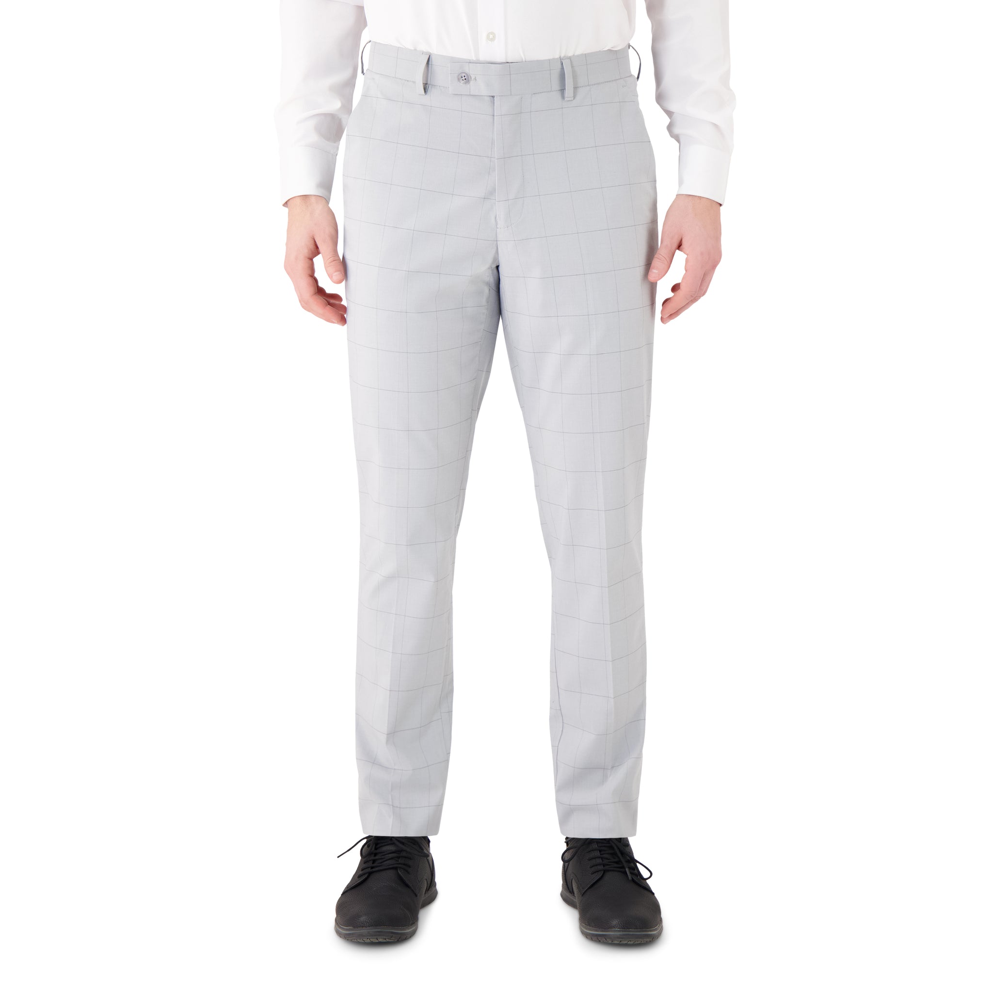Men’s Light Grey Plaid Formal Pants – Stretch Fabric