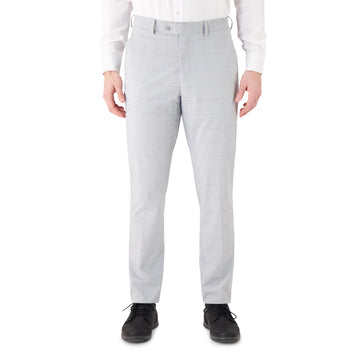 Men’s Light Grey Plaid Formal Pants – Stretch Fabric