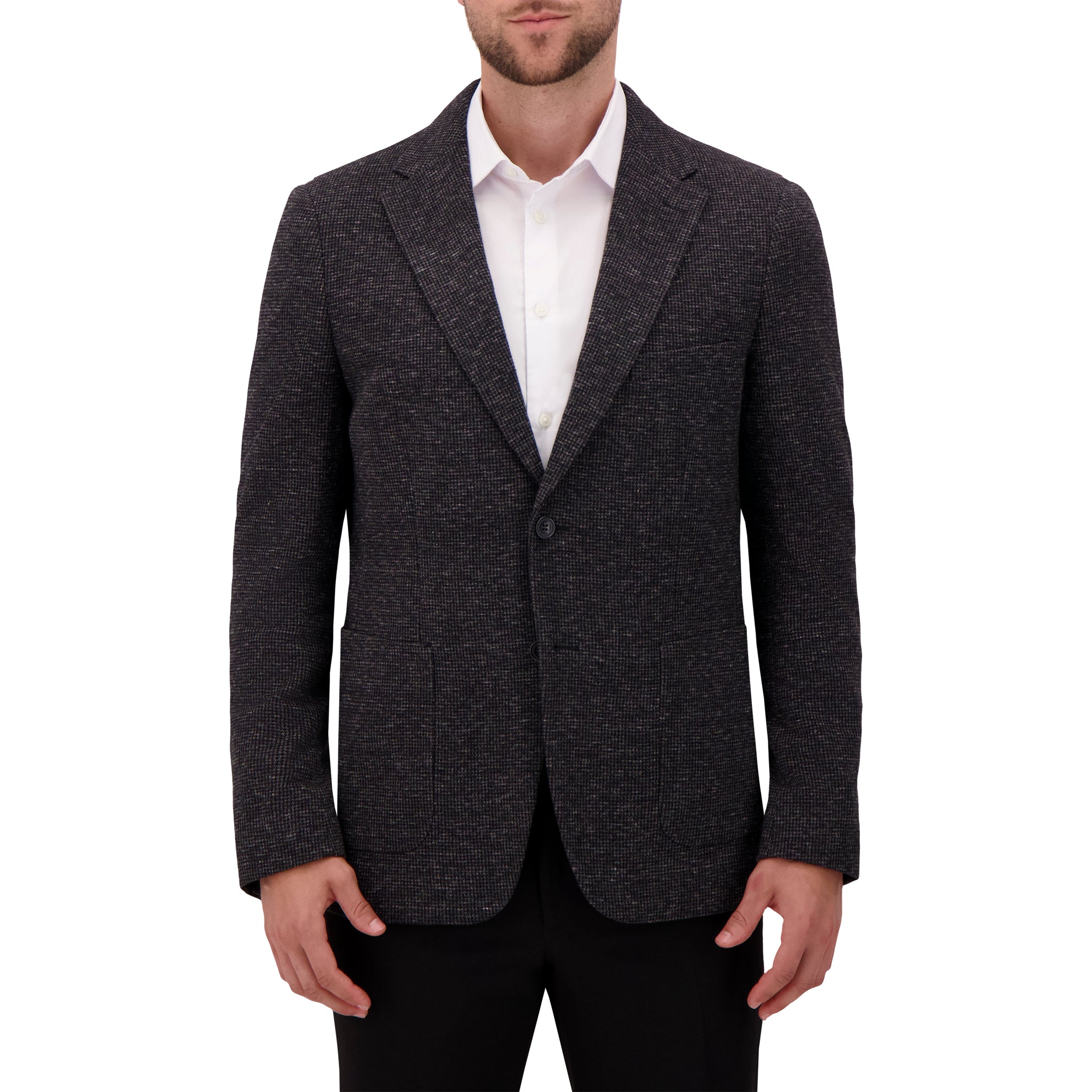 Men’s Knit Blazer Jacket With Notch Collar and Patch Pockets