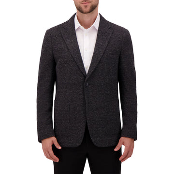 Men’s Knit Blazer Jacket With Notch Collar and Patch Pockets
