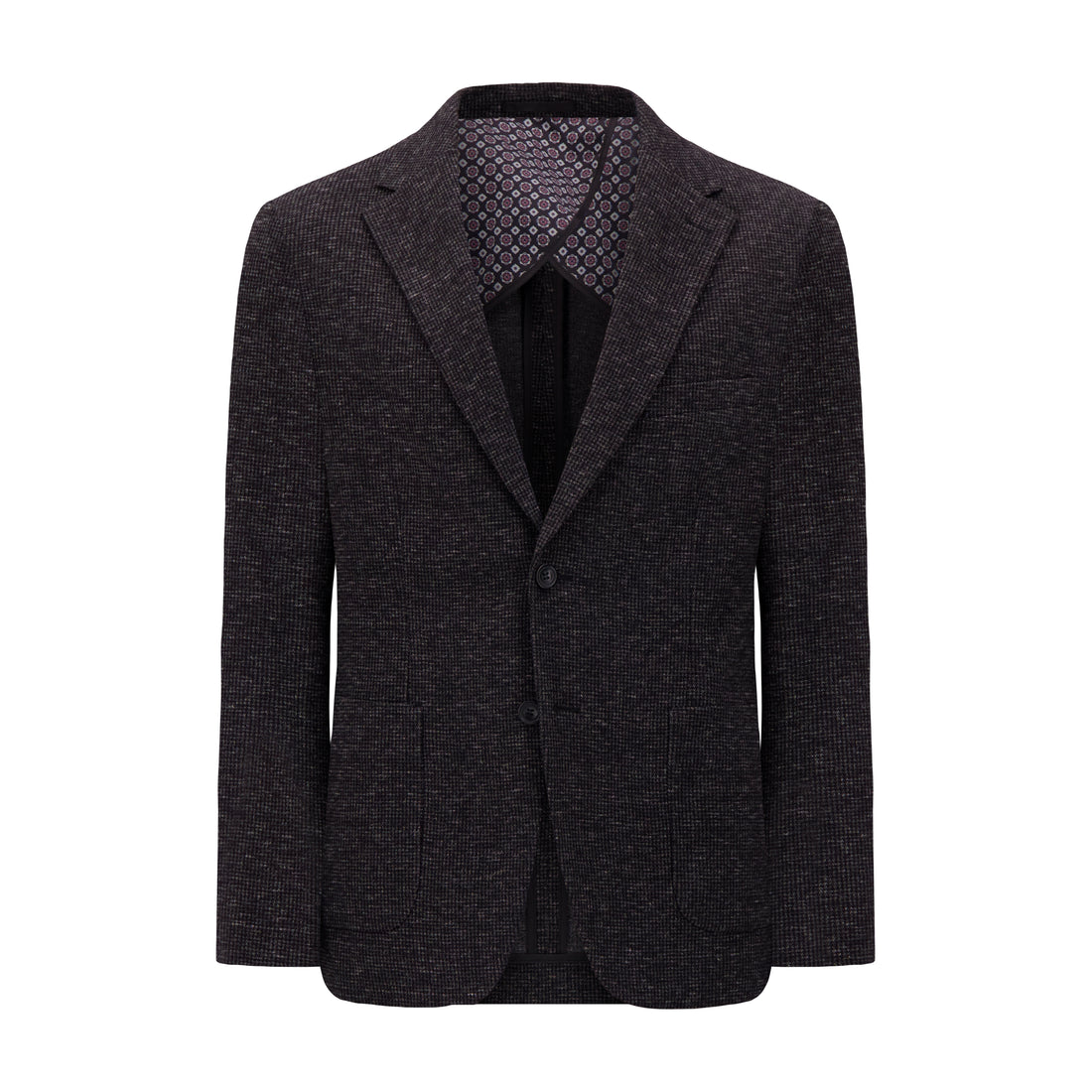 Men’s Knit Blazer Jacket With Notch Collar and Patch Pockets