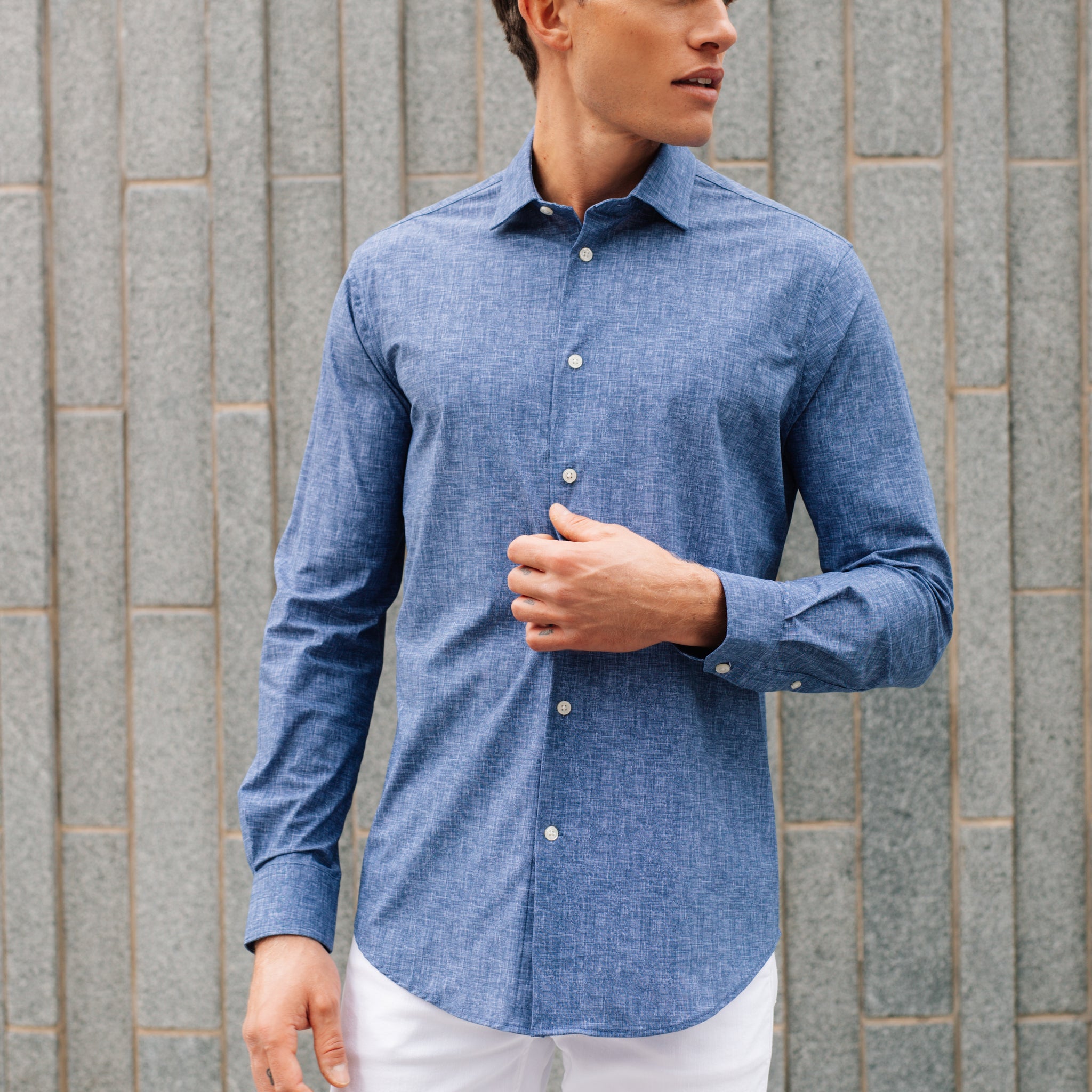 Melange Blue Nylon Blend Shirt