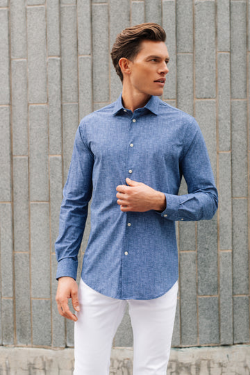 Melange Blue Nylon Blend Shirt