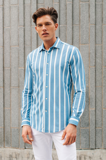 Light Blue Striped Nylon Blend Shirt