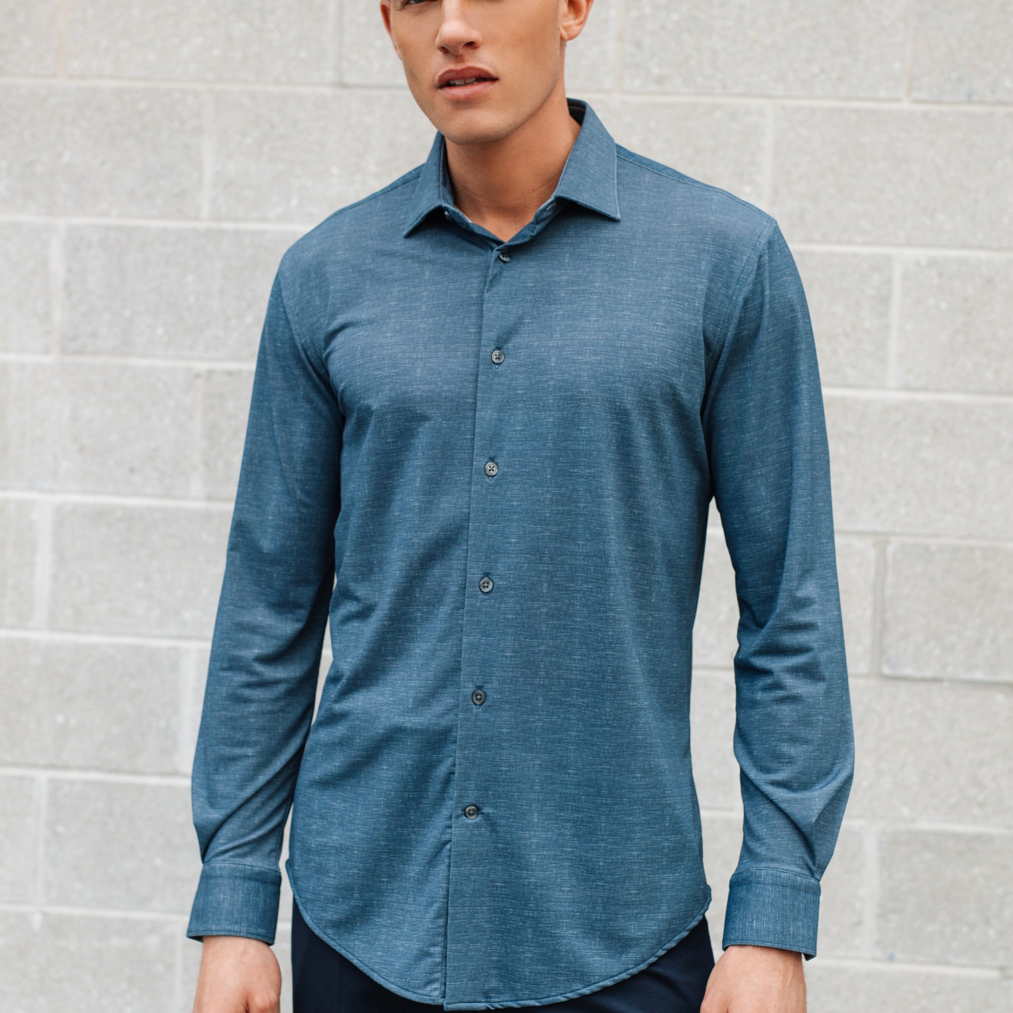 Navy Melange Nylon Blend Shirt