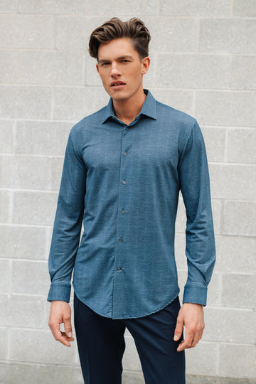 Navy Melange Nylon Blend Shirt