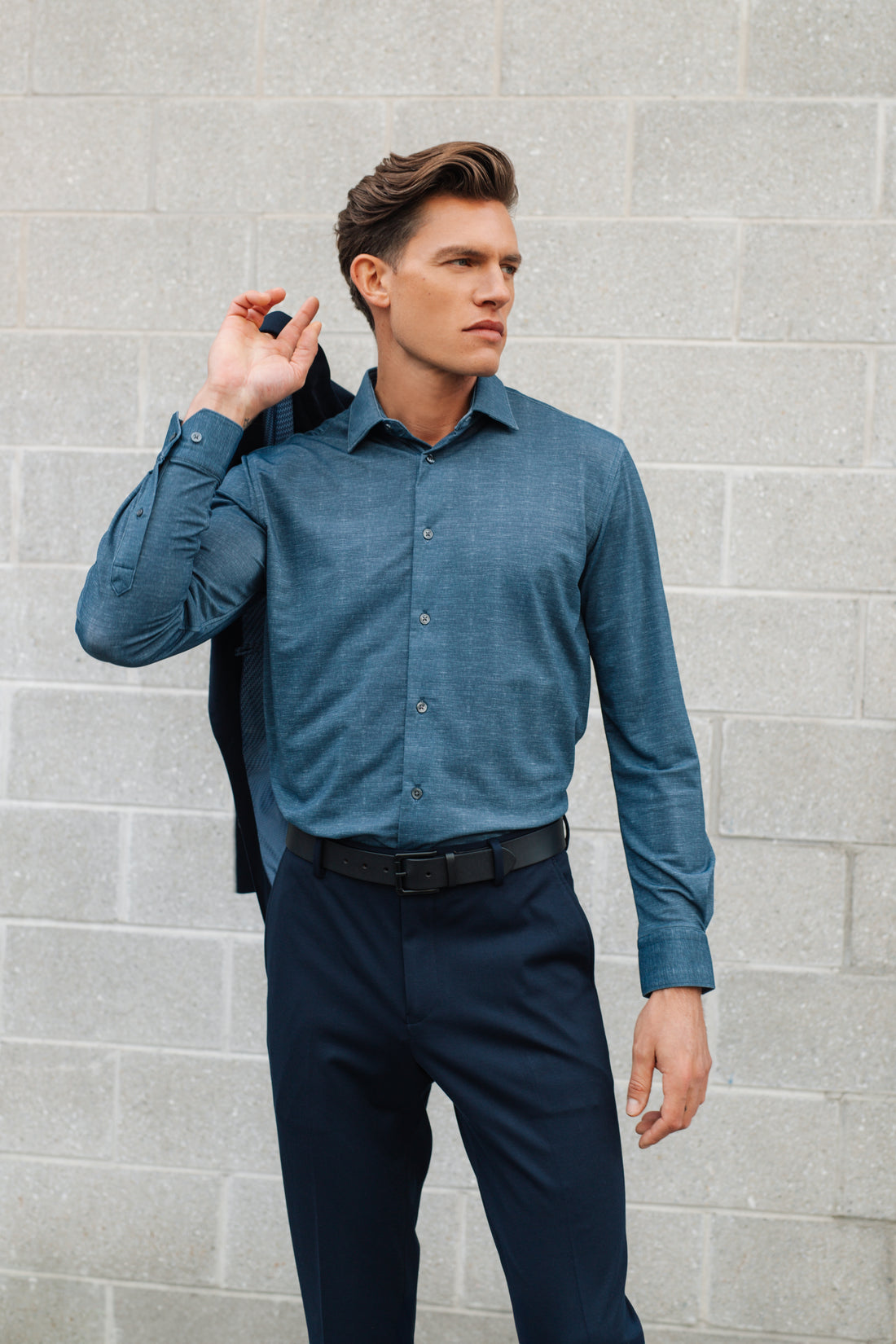 Navy Melange Nylon Blend Shirt