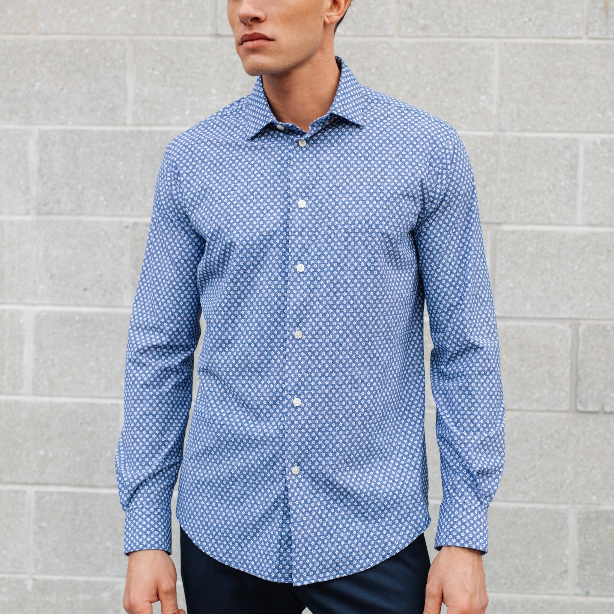 Navy Floral Nylon Blend Shirt