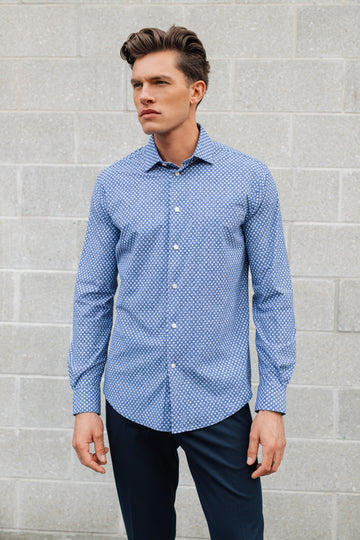 Navy Floral Nylon Blend Shirt