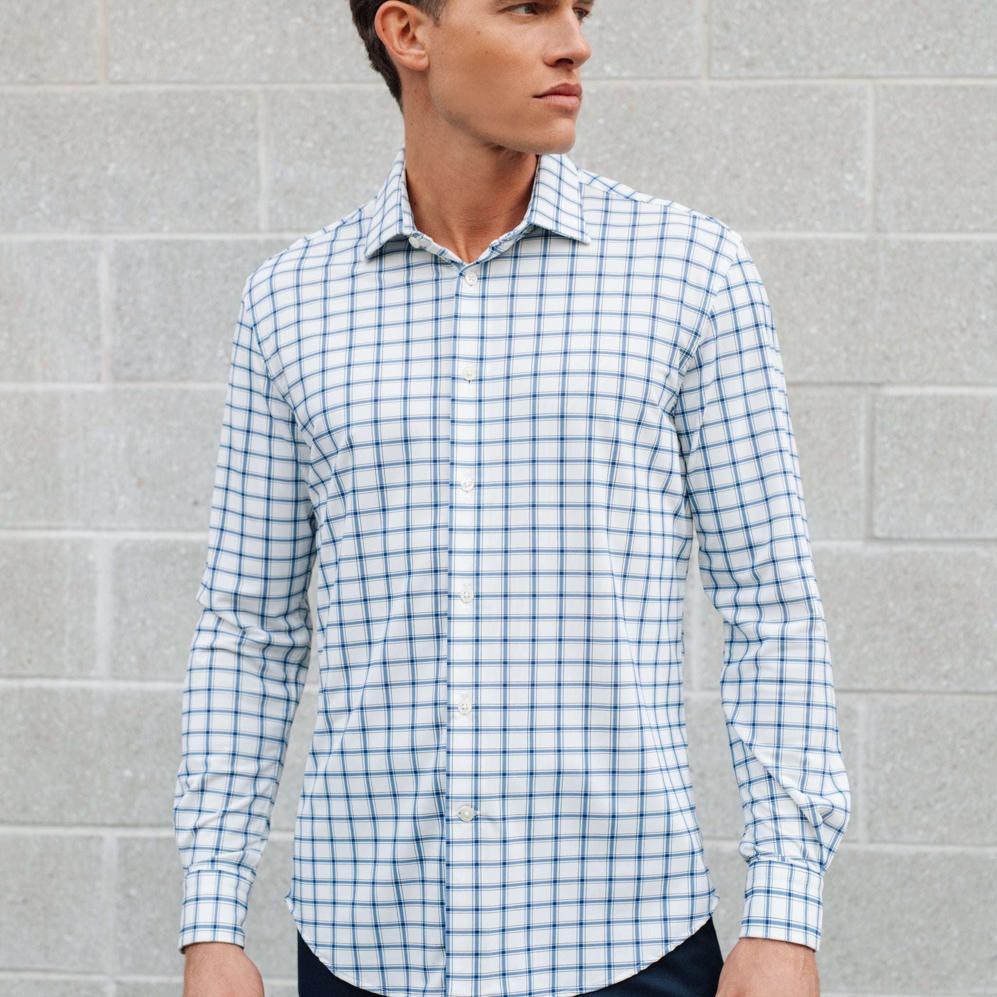 Blue Plaid Nylon Blend Shirt