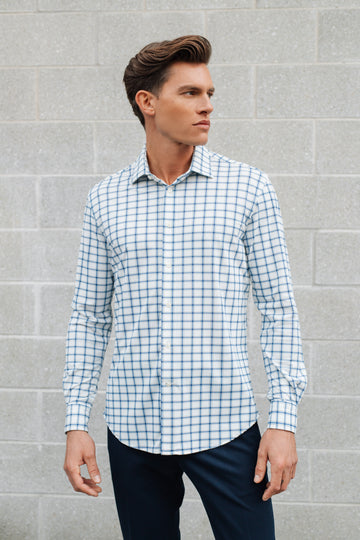 Blue Plaid Nylon Blend Shirt