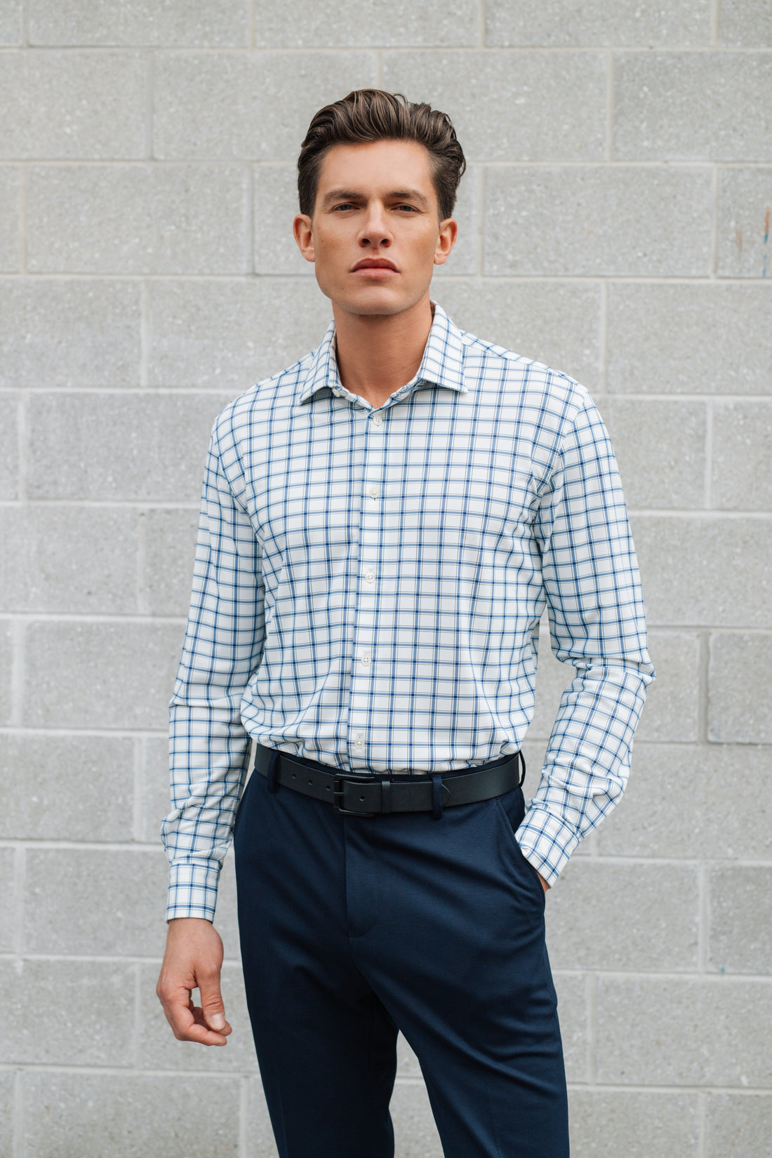 Blue Plaid Nylon Blend Shirt