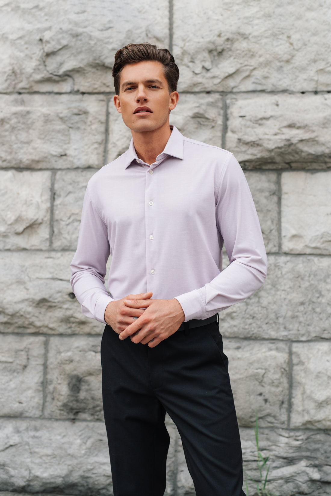 Melange Lavender Nylon Blend Shirt