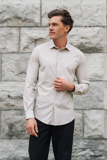 Tan Floral Nylon Blend Shirt