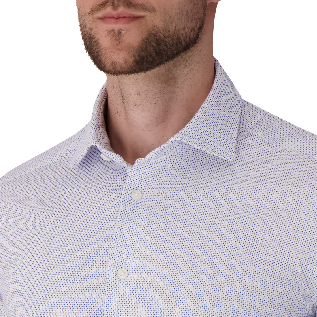 Long Sleeve White Cotton Knit Shirt with Geometric Print