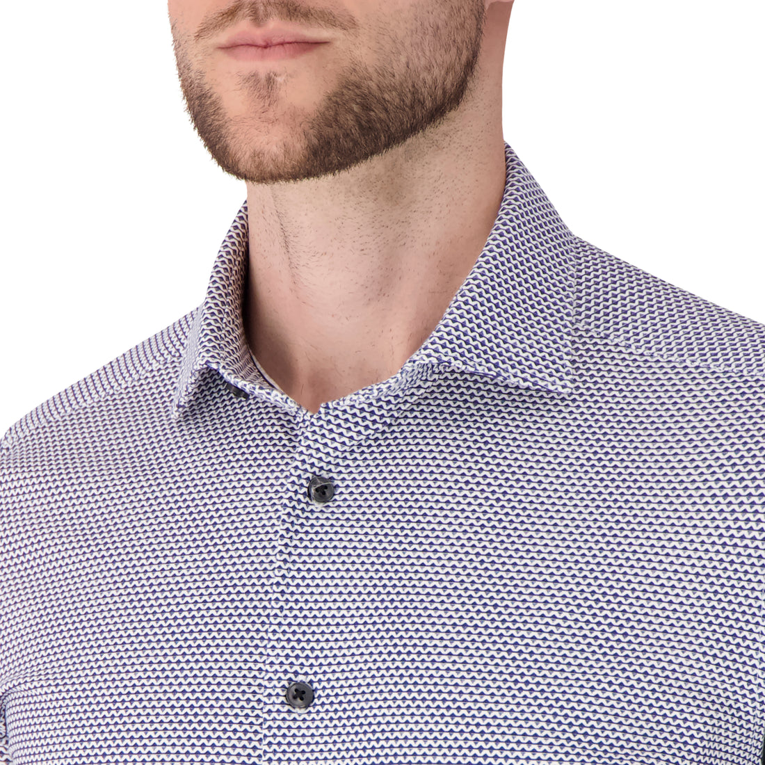 Men's Breathable Cotton Knit Dress Shirt in Navy Geo Print