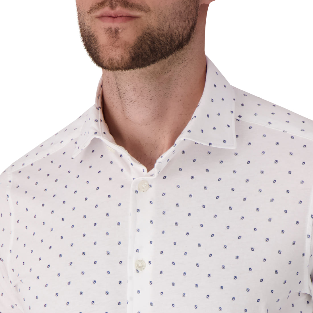 Men’s White Geo Print Cotton Knit Long Sleeve Shirt